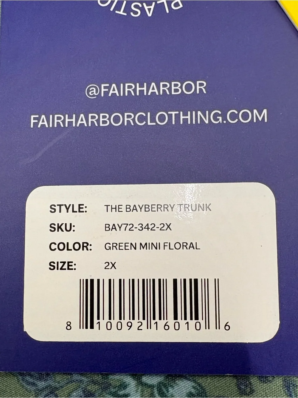 NWT Men’s 2X Fair Harbor Men's Bayberry Swim Trunks Green Mini Floral Lined